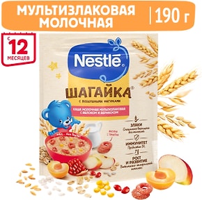 Изображение товара Каша Nestle Шагайка Молочная мультизлаковая с Яблоком Гранатом и Манго 190г