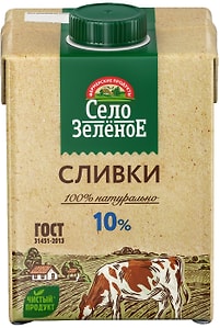 Изображение товара Сливки Село Зеленое 10% 500мл