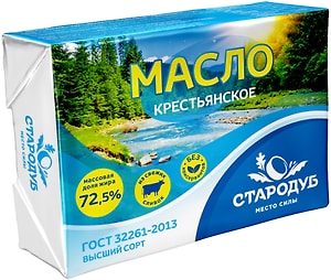 Изображение товара Масло Стародуб Крестьянское сладко-сливочное 72.5% 180г
