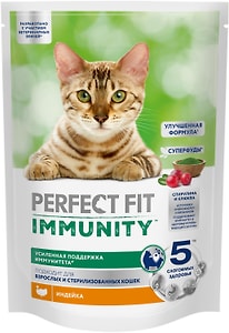 Изображение товара Сухой корм для взрослых кошке Perfect Fit Иммунитет индейка с добавлением спирулины и клюквы 580г