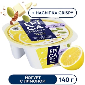 Изображение товара Йогурт Epica Crispy Лимон со смесью семян тыквы печенья и белого шоколада 8.6% 140г