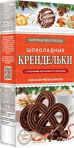 Изображение товара Печенье Хлебный Спас Крендельки шоколадные с кусочками шоколада 180г