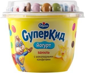 Изображение товара Йогурт Савушкин СуперКид Ваниль с шоколадными конфетами 2% 103г