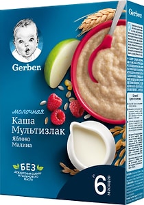 Изображение товара Каша Gerber Молочная мультизлаковая с Яблоком и Малиной 180г
