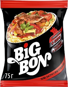 Изображение товара Лапша Big Bon со вкусом говядины+соус 75г