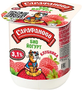 Изображение товара Биойогурт Сарафаново Клубника 3.1% 125г