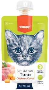 Изображение товара Лакомство для кошек Wanpy Cat Мясной мусс из тунца и курицы с морковью 90г