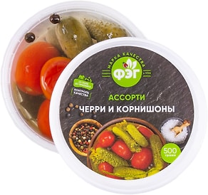 Изображение товара Овощное ассорти ФЭГ Черри и корнишоны соленые 500г