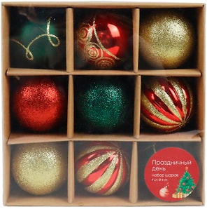 Изображение товара Набор елочных шаров Праздничный день Маркет 9шт