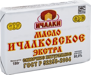 Изображение товара Масло сливочное Ичалки Ичалковское Экстра 80% 180г