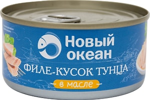 Изображение товара Тунец Новый океан Скипджек филе-кусок в масле 185г