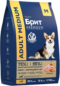Изображение товара Сухой корм для собак Brit Premium Dog Adult Medium для средних пород с курицей 1кг