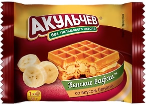Изображение товара Вафли Акульчев Венские со вкусом Банана 50г