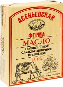 Изображение товара Масло сладко-сливочное Асеньевская ферма 82.5% 180г