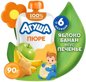 Изображение товара Пюре Агуша Яблоко-банан-печенье 90г