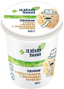 Изображение товара Мороженое Зеленая Линия Пломбир Соленая карамель с шоколадным трюфелем 15% 300г