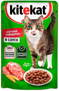 Изображение товара Влажный корм для кошек Kitekat с сочными кусочками говядины в соусе 85г