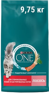 Изображение товара Сухой корм для кошек Purina ONE для стерилизованных с лососем 9.75кг