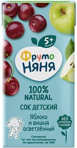 Изображение товара Сок ФрутоНяня Яблоко-вишня 200мл