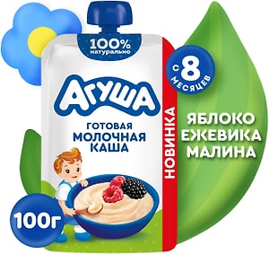 Изображение товара Каша Агуша молочная пшенично-овсяная с яблоком ежевикой и малиной 100г