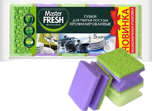Изображение товара Губки для мытья посуды Master Fresh Микс яркие цвета профилированные  80*65*40мм 5шт