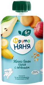 Изображение товара Пюре ФрутоНяня из яблок с бананом грушей и печеньем 90г