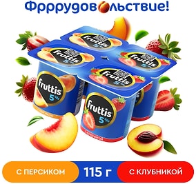 Изображение товара Продукт йогуртный Fruttis Клубника Персик 5% 4шт*115г