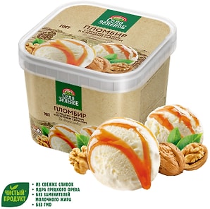 Изображение товара Мороженое Село Зеленое Пломбир с грецким орехом и кленовым сиропом 15% 450г