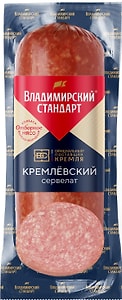 Изображение товара Колбаса Владимирский Стандарт варено-копченая Сервелат Кремлевский 300г