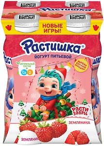Изображение товара Йогурт питьевой Растишка Земляника 1.6% 4шт*90г в ассортименте
