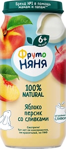 Изображение товара Пюре ФрутоНяня из яблок и персиков со сливками и сахаром 250г