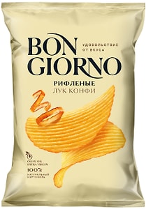 Изображение товара Чипсы Bon Giorno картофельные со вкусом Лук конфи рифленые 80г
