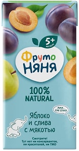 Изображение товара Нектар ФрутоНяня Яблоко и слива с мякотью с 5 месяцев 200мл