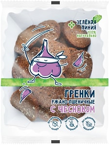 Изображение товара Гренки Зеленая линия ржано-пшеничные с чесноком 100г