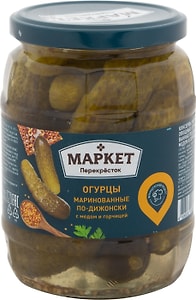 Изображение товара Огурцы Маркет Перекресток Маринованные по-дижонски  680г