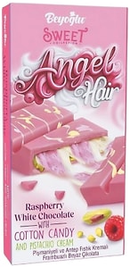 Изображение товара Шоколад Beyoglu Белый Angel Hair с малиновым вкусом с фисташковой начинкой и пишмание 170г
