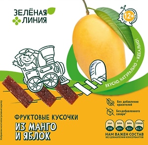 Изображение товара Кусочки фруктовые Зеленая линия из манго и яблок для детей 30г