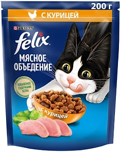 Изображение товара Сухой корм для кошек Felix Мясное объедение с курицей 200г