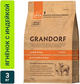 Изображение товара Сухой корм для щенков Grandorf Junior Medium & Maxi для юниоров c ягненком и индейкой 3кг
