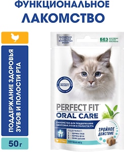 Изображение товара Лакомство для кошек Perfect Fit Для поддержания здоровья зубов и полости рта с курицей и добавлением мяты 50г