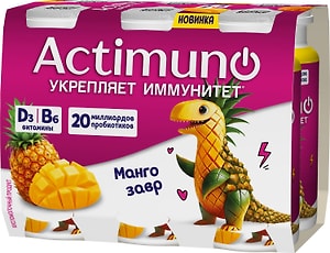 Изображение товара Напиток кисломолочный Actimuno Kids Мангозавр с манго и ананасом 1.5% 95г