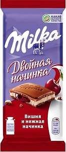 Изображение товара Шоколад Milka молочный с двухслойной вишневой и нежной начинкой 80г