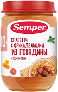 Изображение товара Пюре Semper Спагетти с фрикадельками из говядины с 10 месяцев 190г