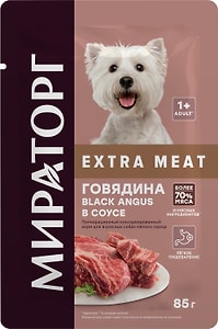 Изображение товара Влажный корм для собак Мираторг Extra Meat говядина Black Angus в соусе 85г