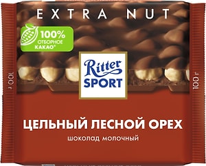 Изображение товара Шоколад Ritter Sport Молочный Цельный лесной орех 100г