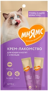 Изображение товара Крем-лакомство для кошек Мнямс с тунцом Кацуо и Магуро 15г*4шт