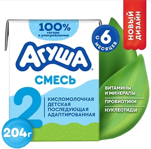 Изображение товара Смесь Агуша 2 Кисломолочная последующая 3.4% с 6 месяцев 204мл