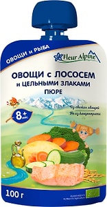 Изображение товара Пюре Fleur Alpine Овощи с лососем и цельными злаками с 8 месяцев 100г