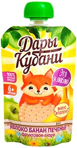 Изображение товара Пюре Дары Кубани Яблоко Банан Печенье 90г