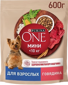 Изображение товара Сухой корм для собак Purina ONE для мелких пород с активным образом жизни с говядиной и рисом 600г